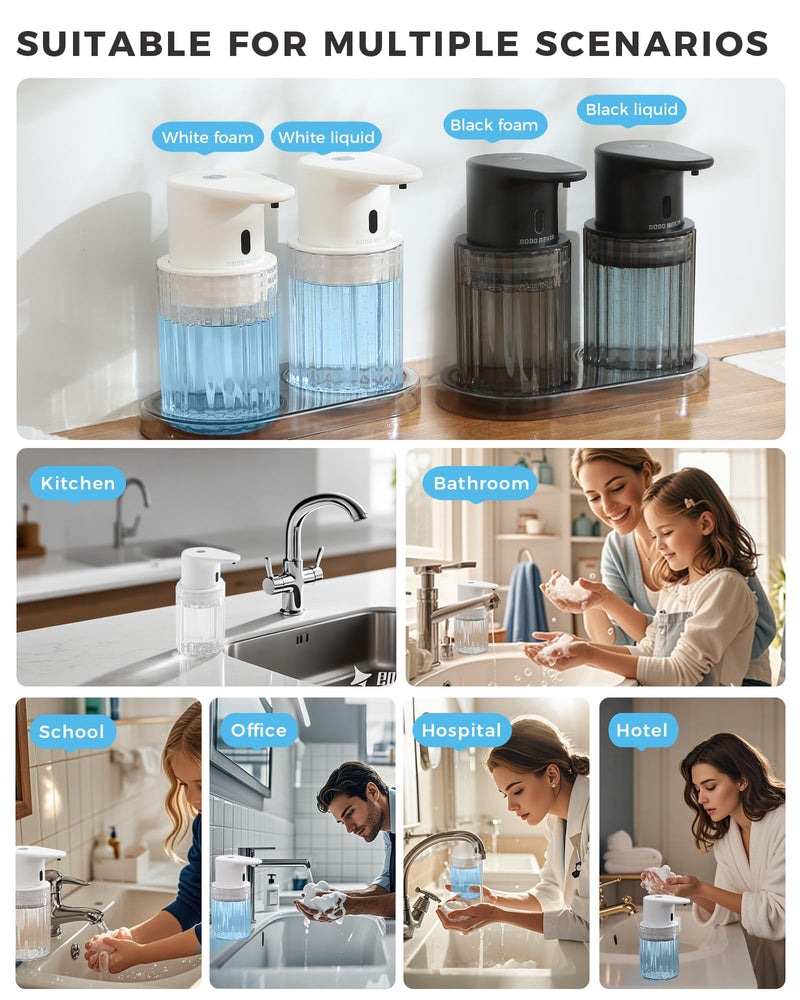 Automatic Foaming Soap Dispenser Touchless, 10oz/300ml Rechargeable, 3 Adjustable Foam Levels, IPX7 Waterproof, for Kitchen Bathroom, White