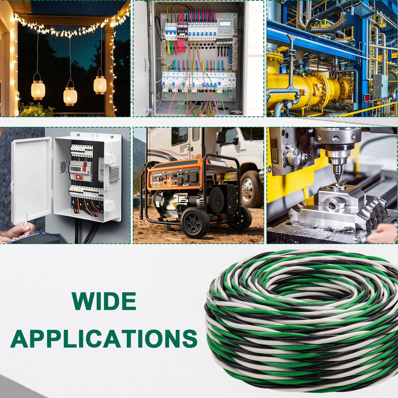 MOOKEERF THHN Wire 12 Gauge 3 Conductor (Black/White/Green) 15FT - OFC Stranded Copper 12 AWG Pre-Twisted Electrical Building Wire 600V with Nylon Jacket for Residential, Industrial, Ground, CNC 12AWG 15FT