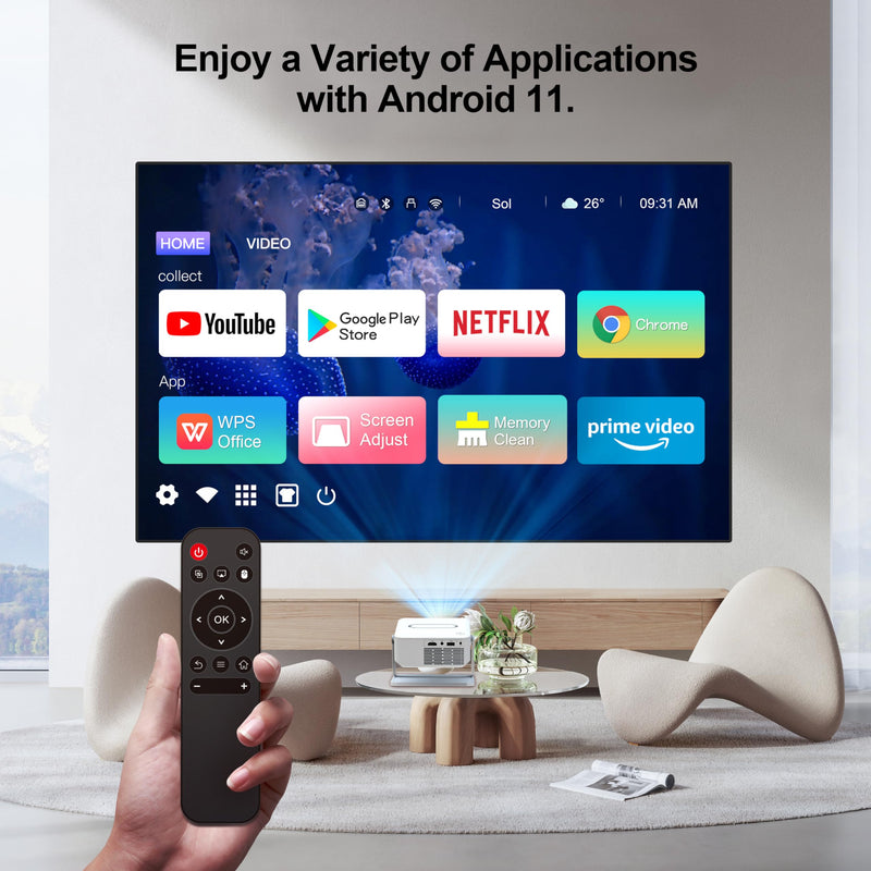 【NEW】Mini Projector with WiFi and Bluetooth,YouTube, Screen Mirroring and more. Full HD 1080P, Indoor/Outdoor Home Movie Projector by IOLIEO HM109