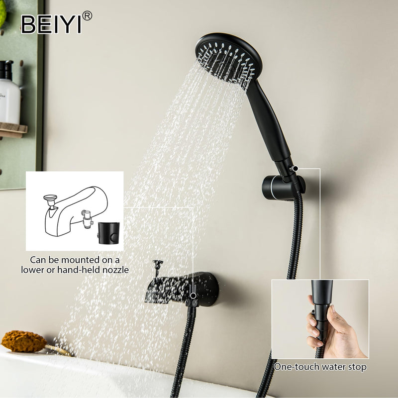 Tub Spout with Diverter Matte Black, 5 Settings Metal Bathtub Faucet with Sprayer High Pressure Bath Tub Faucet Set