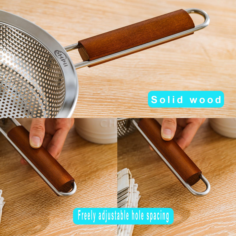304 Stainless Steel Strainer Basket with Self-Draining Solid Base Ideal for kitchens, pasta, fruits, vegetables, frying, and water-based cooking - 8.7in Caliber-8.7in