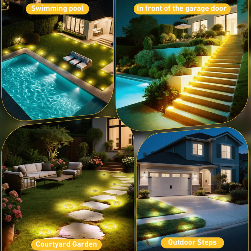 Solar Ground Lights, Solar Disc Light Outdoor Waterproof,Landscape Lighting Garden Lights for Pathway, Yard, Deck, Lawn, Patio, Swimming Pool,Walkway(Warm, 12Pack) Warm colors 12 Pack