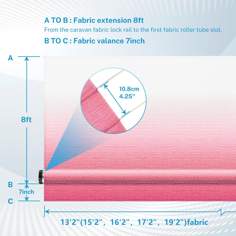 Kohree 16' Rv Awning Fabric Replacement, 19oz Weatherproof Heavy Duty Anti-Fading Awning Replacement with Pull Strap, Outdoor Canopy for Camper, Trailer, Motorhome, Pink Fade, (Fabric 15'2")