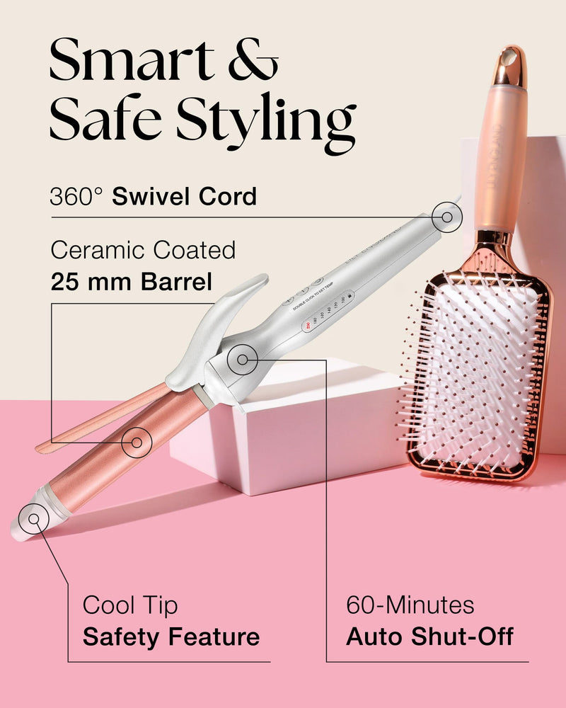 Lily England 25mm Curling Tongs for Short & Long Hair, Rose Gold White