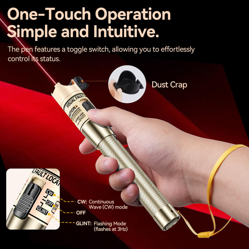 Visual Fault Locator Kit - 50KM Range Fiber Optic Cable Tester Tool Kit Red Light Pen Tester with 2.5mm Universal Connector 2pcs FC-LC Adapters 1pc LC/SC/FC Coupler 3 x 1.5m Patch Cords RAINLEOTI VFL-50
