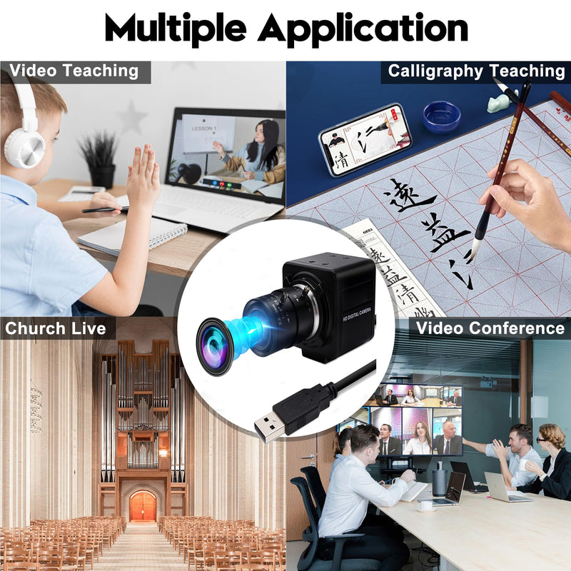 USB Camera 8MP 5X Optical Zoom Webcam 2.8-12mm Manual Varifocal Lens,USB Webcam with CMOS IMX179 Image Sensor Video Conference Web Cameras for Computer,Laptop, Raspberry Pi,Jetson Nano 2.8-12mm Varifocal Lens