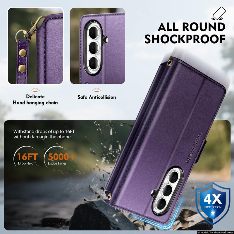 for Samsung Galaxy Z Fold8 Ultra Wallet Case with Card Holder Slots,RFID Blocking PU Leather Flip Folio Kickstand,Wrist Strap Zipper，Women & Men Phone Cover Case for Fold 8 Ultra,Purple Purple Samsung Galaxy Z Fold 8 Ultra