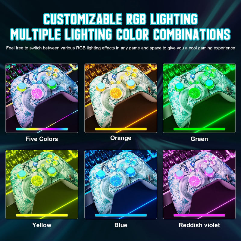Gamrombo Wireless Gaming Controller Replacement for Xbox One, Xbox Series X|S, Xbox One S|X Controller with Hall Triggers, Hall Joysticks, Adjust RGB Light, Marco, Turbo, Audio Jack Jade Dragon