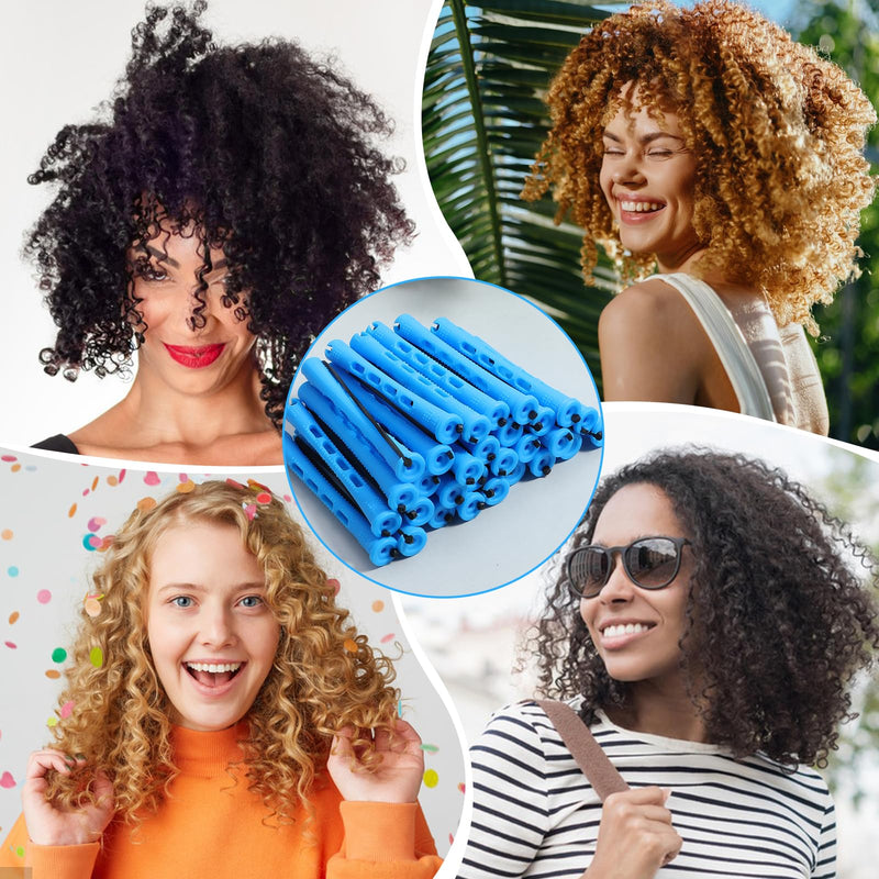 40 Pcs Perm Rods for Short & Long Hair, Small Hair Rollers for Women, Plastic Cold Wave Curling Rods, Perm Kit, Women's DIY Hairdressing Tools (Blue, 3.27×0.37 Inch)