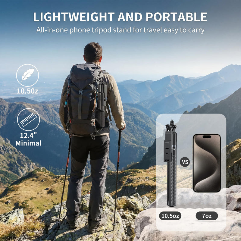 74" Selfie Stick Phone Tripod for iPhone Android Pockte3/4 Insta360 Camera | Extendable Cell Phone Tripod w Wireless Remote, 360° Rotatable Portable Travel Tripod Stand for Video Recording & Vlogging 74"