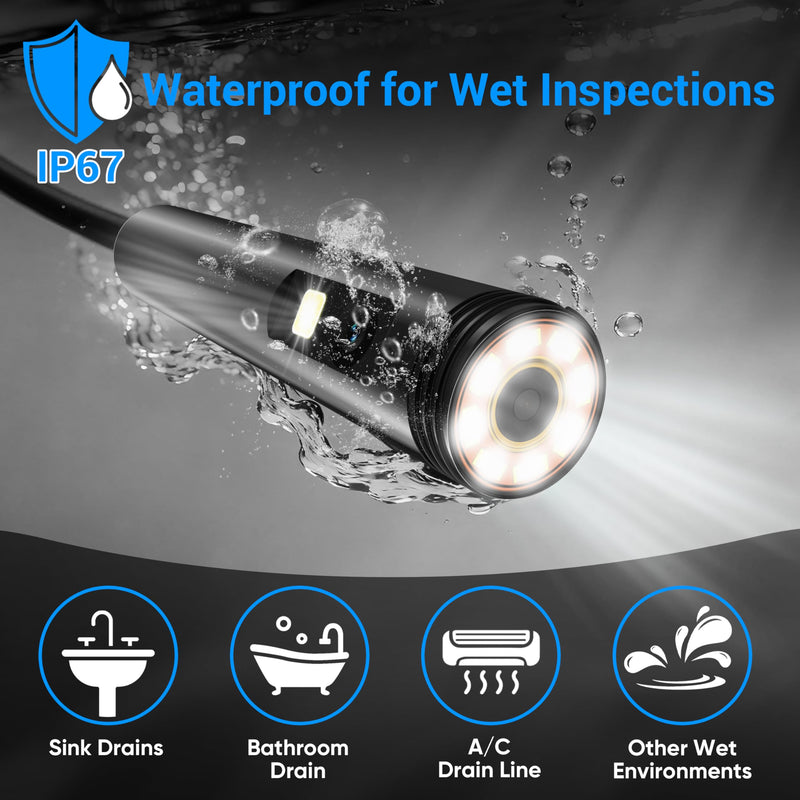 [Dual-Lens] Endoscope Camera with Light,1920P HD Borescope with 8+1 Adjustable LED Lights, IP67 Waterproof Endoscope with Semi-Rigid Snake Cable, Inspection Borescope for iOS and Android-16.4ft 16.4 ft