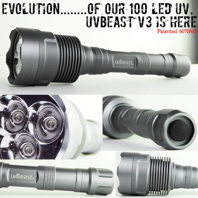 uvBeast V3 385-395nm Black Light UV Flashlight - High Power Upgraded Triple Broad Band LEDs Best for Professional/Commercial Use - USA Stock
