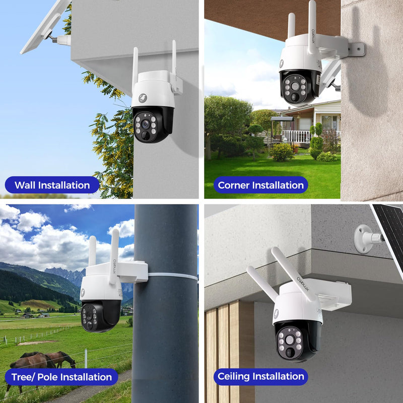 xmartO 4MP QHD Wireless PTZ Solar Security Camera Outdoor/Indoor for Homes, WiFi 6 5G Dual Band, Wire-Free Easy Installation, No Monthly Fee (Wall/Ceiling/Corner/Tree/Pole Installation, SDK4034) 1