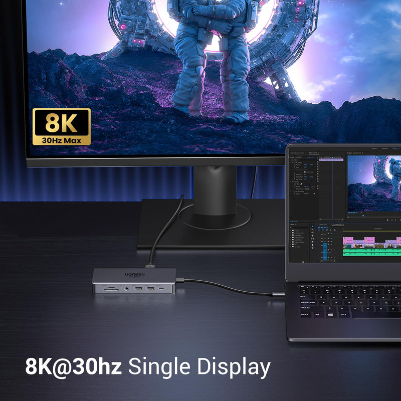 UGREEN Revodok Pro 211 Laptop Docking Station 11 in 1 USB C Dock Dual HDMI 4K@60Hz Single 8K@30Hz 10Gbps Data Port 100W PD Gigabit Ethernet, SD/TF Card Reader Compatible for Thinkpad, Zenbook and more