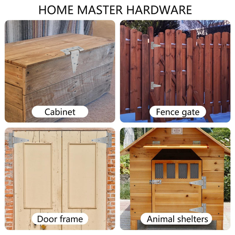 HOME MASTER HARDWARE 6 Inch Stainless Steel Gate Hinges for Wooden Fences Heavy Duty Tee Hinges,Shed Door Hinge,T-Strap Hinge for Outdoor Barns Gate with Screws 4 Pack 6" - 4pack