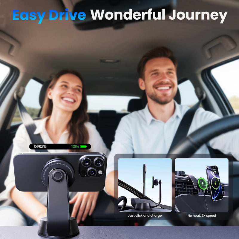 Upgrade [Qi2-Certified] 15W for MagSafe Wireless Car Charger Mount, 2XFast Charging[90+LBS Safe Suction] Magnetic Phone Holder Dashboard Windshield for iPhone 17/16/15/14/13/12 Pro Max (Iron) Iron