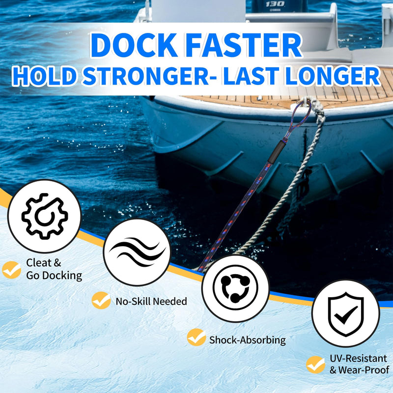 4ft Bungee Dock Line with 2 Loops and 1 Clip, 2025 Newly Upgraded Mooring Rope for Boats (Black,red,Blue) black,red,blue