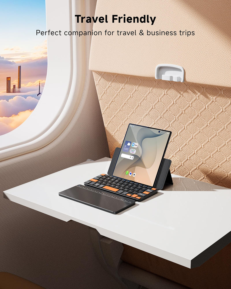 Mini Wireless Keyboard with Touchpad for Phones,Galaxy Z Fold 8 Ultra/8/7/6 | Ultra Compact, Portable Travel, Dual-device Bluetooth, Adjustable Stand, Leather Cover, Keyboard with Trackpad, For iPad mini