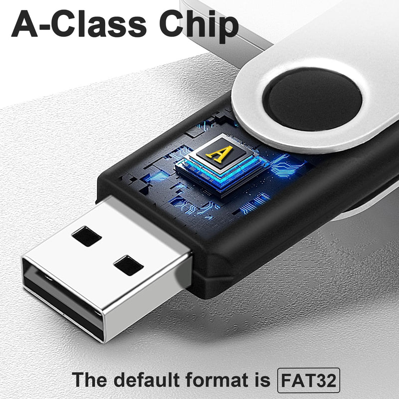 64 GB USB Flash Drives 2 Pack Thumb Drive Memory Stick Pendrive Jump Drives | 360° Swivel Jump Drive Photo Stick with Lanyard, Portable USB 2.0 Storage Flash Drive for Computer Office Student Data Backup Black 64 GB