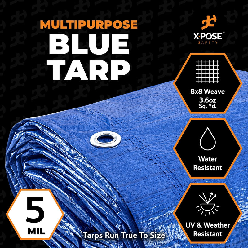 Better Blue Poly Tarp - 5' X 7' - Multipurpose Protective Cover, Lightweight, Durable, Waterproof, Weather Proof - 5 Mil Thick Polyethylene - by Xpose Safety 5 Feet x 7 Feet