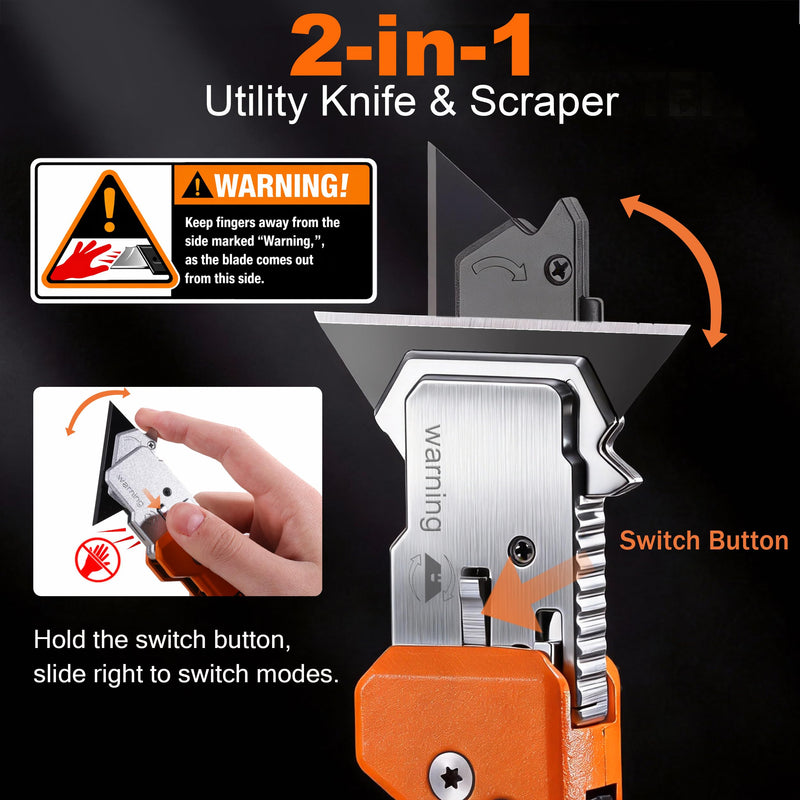 REXBETI 2-in-1 Utility Knife & Scraper, Zinc Alloy Body, Blade Storage（2 pack）
