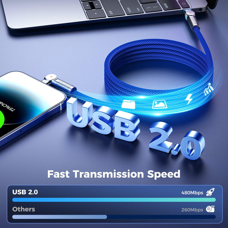 USB C to USB C Cable10ft,240W 2-Pack Braided 180°Rotating Type C Charging CableFast Charge for iPhone 15/16/16Pro/16Plus/16ProMax,MacBook Air,iPad Pro,Pixel,Samsung Galaxy S23/S24 Ultra-Blue 10FT Blue