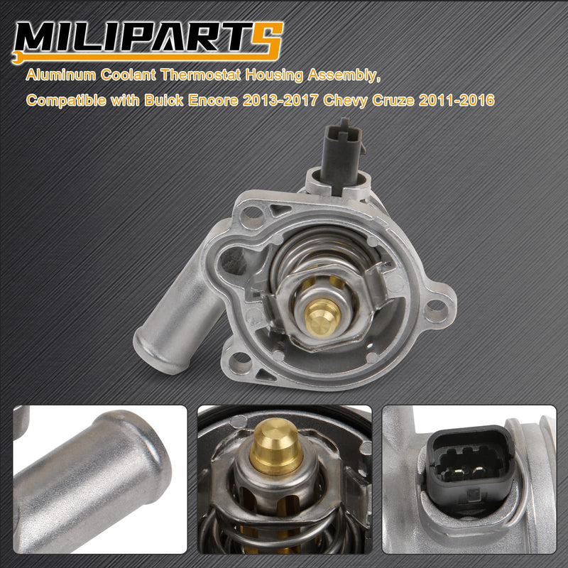 Upgraded Aluminum Engine Coolant Thermostat Housing Assembly Compatible With Buick Encore 2013-2020 Chevy Cruze Sonic Trax 2011-2016 1.4L Replace 55579010 White-ALU