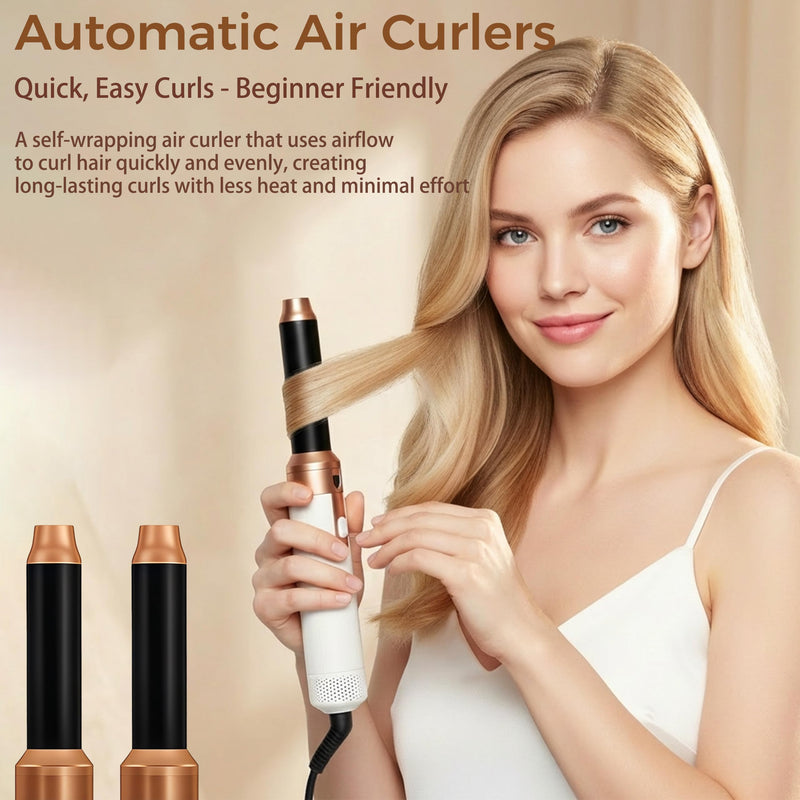 5 in 1 Hair Styler & Air Styler, Hair Dryer Brush, Hot Air Brush, Hair Brush Set with Detachable Curling Wand, Hair Curlers, Straightener Brush for Volumising & Styling for Women (A - Gold & White) A - Gold & White
