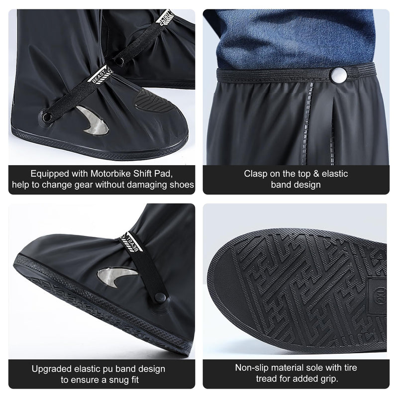 Waterproof Shoe Covers Motorcycle Rain Shoe Cover Reusable Rain Boot Rainproof Shoes Cover for Men and Women XX-Large Black
