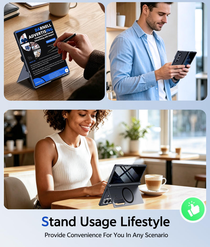 for Samsung Galaxy Z Fold 8 Ultra Case with Privacy Screen Protector, [Full Hinge Protection & Hidden Foldable Kickstand] Compatible with MagSafe, Matte Translucent Shockproof Cover, Black for Samsung Galaxy Z Fold 8 Ultra