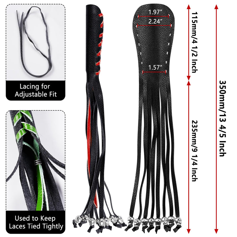 2 PCS Faux Leather Motorcycle Lever Covers with Fringes, Motorcycle Brake Clutch Lever Covers Grip Tassels Motorcycle Handlebar Handle Grip Covers, Fringed Leather Lever Covers Wraps with Skulls Black & Red Laces*1 & Black Laces*1