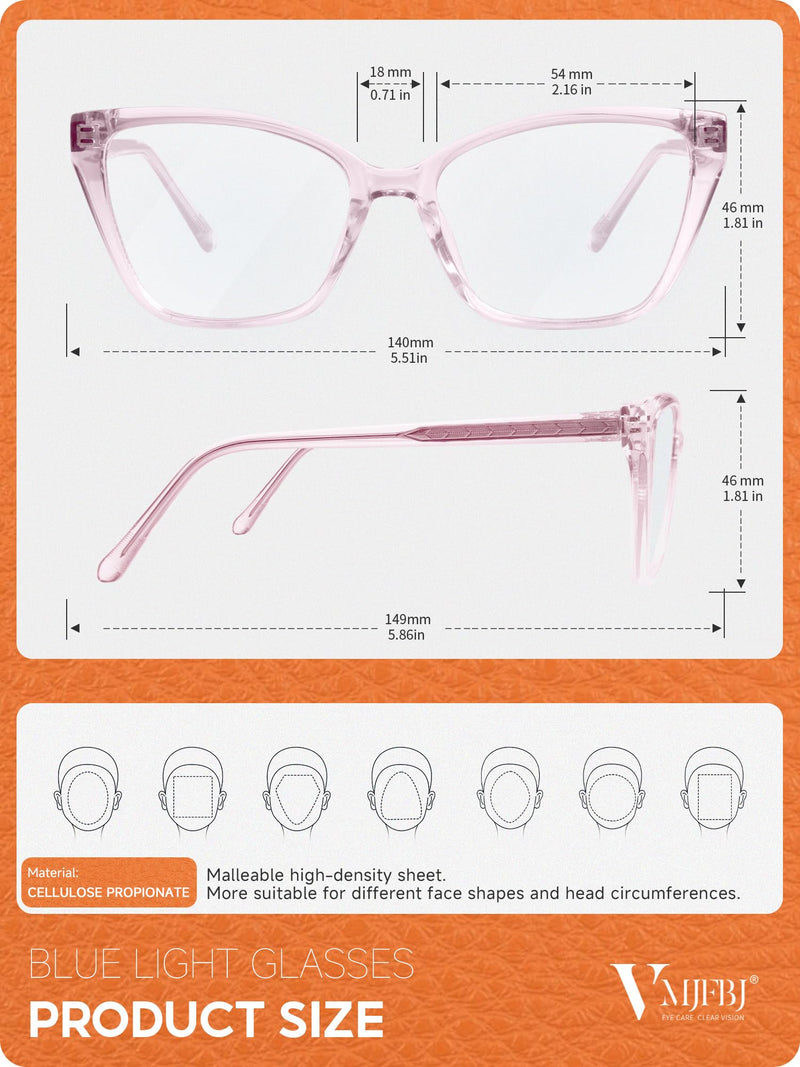 Blue Light Glasses for Woman, Fashion Cat Eye Anti Blue Light Blocking Glasses Women, TR90 Lightweight Computer Glasses for Gaming & Screen Use, Reduce Eye Strain & Improve Sleep, Pink Clear