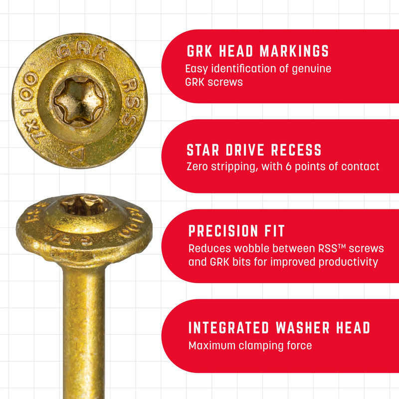 GRK Fasteners RSS™ 5/16 x 4 Inch, Rugged Structural Screws, 25 PCS, Rust Resistant Climatek™ Coating, Interior and Exterior Use, Heavy-Duty Framing & Decking Screws, Fast Bite Tip with Star Drive 5/16" x 4" 25.0