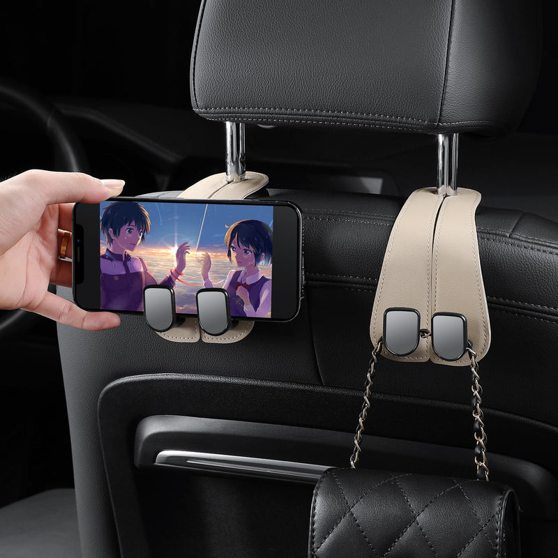 2 Pack KAFANLIN Car Headrest Hooks for Purses and Bags Cute Leather Car Seat Back Head Rest Double Hooks for Bags Cute Pink Beige Car Accessories Headrest Back Seat Handbags Hook (Beige 2 Pack) kafanlin beige 2 pack
