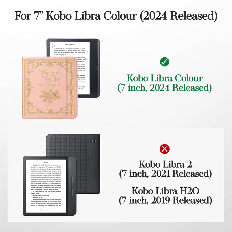 Magnetic Detachable Book Cover Case for 7" Kobo Libra Colour | Fits Kobo Libra Colour (2024 Released), Auto Wake/Sleep, Soft TPU Edge, Hands-Free Viewing, For Bookish Travelers, Dream 7" Kobo Libra Colour 2024 Released