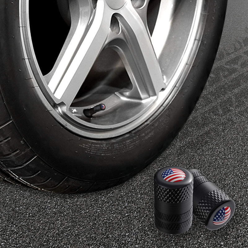 CKAuto American Flag Valve Stem Caps, Aluminum USA Tire Valve Caps, Universal Dust Proof Stem Covers for Cars, Trucks, Bikes, Motorcycles, Bicycles, Corrosion Resistant, 4 Pack(Black) Black/USA