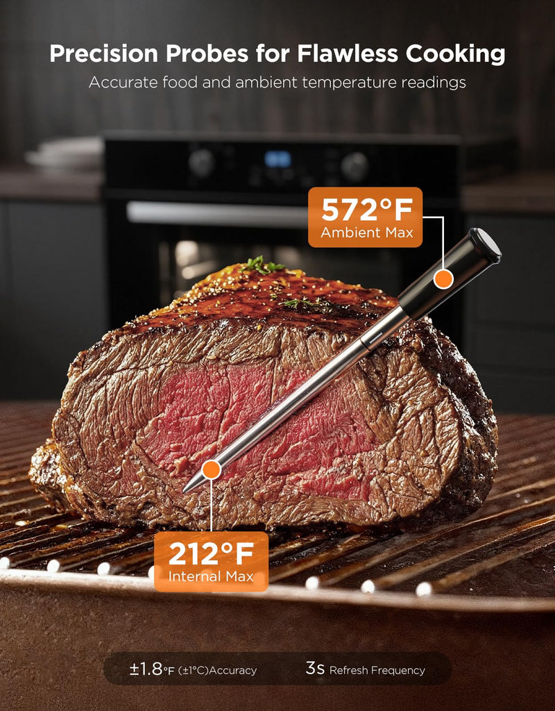  [AUSTRALIA] - GoveeLife Bluetooth Wireless Meat Thermometer with Digital Standalone LCD Base, WiFi Unlimited Range, ±1.8℉ Accuracy, Food Grade Internal Ambient Sensor Probes for Kitchen, BBQ, Grill, Oven, Smoker 1 Probe