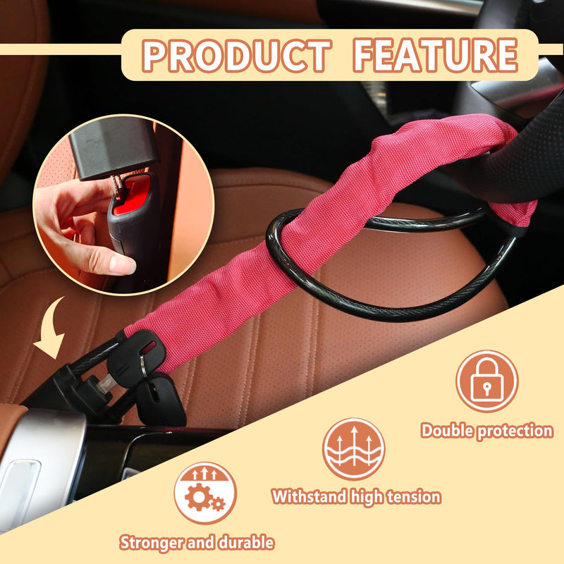 1PC Car Steering Wheel Lock,Steering Wheel Lock Anti-Theft Device with 3PCS Keys,Universal Anti Theft Car Device Car Interior Accessories for Most Cars Trucks SUVs (Rose Pink) Rose Pink