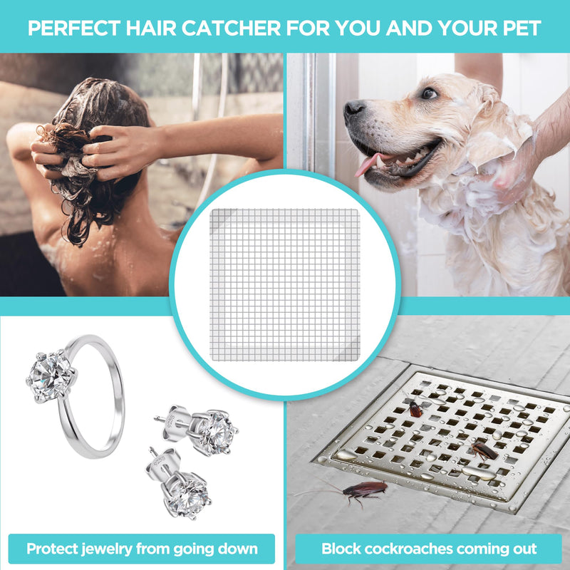 25 Pack Disposable Shower Drain Hair Catcher Mesh Stickers - Peel & Stick Drain Strainers to Prevent Clogs, Strong Waterproof Adhesive, Mess-Free Disposable Drain Covers for Shower, 6 inch, Square 6" Square - 25