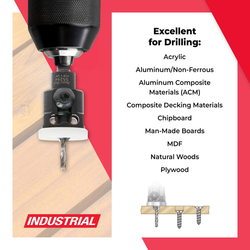 Amana Tool 82 Degree Countersink with Adjustable Low Friction Drill Bit Depth Stop, 55294, 3/8 D x 1/8 Drill Dia x 1/4 Inch Quick Release Hex Shank