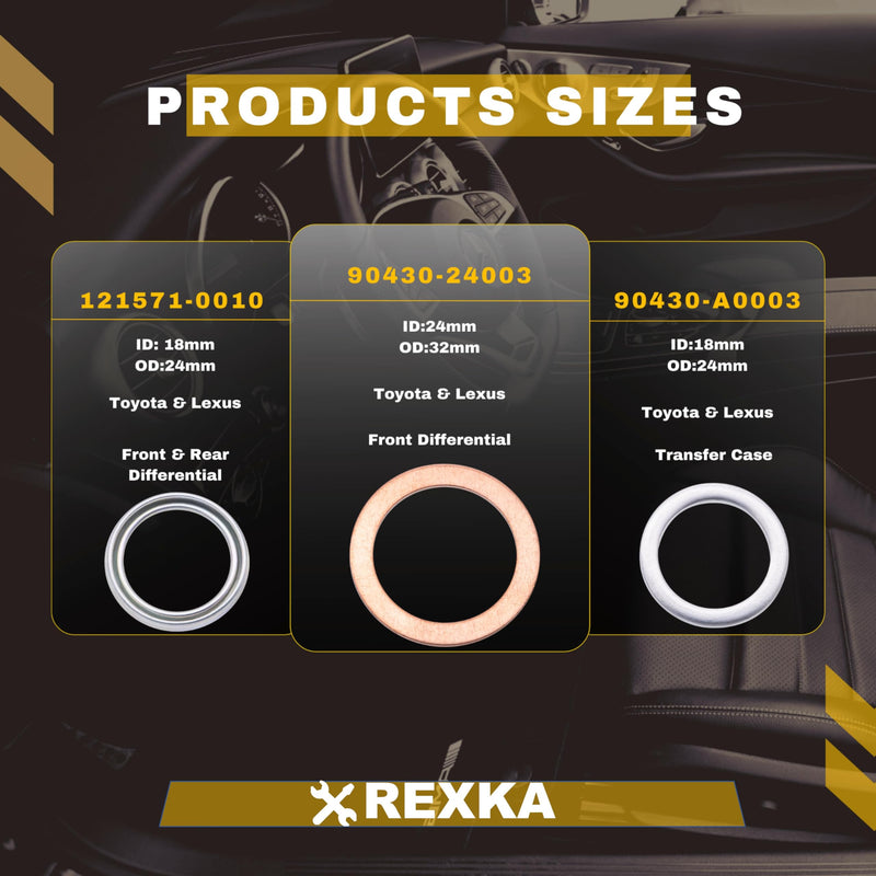 Rexka 24pcs Transfer & Differential Service Gasket Kit Compatible with Toyota Lexus 4Runner Land Cruiser Tundra Tacoma FJ Cruiser Highlander RAV4 Sequoia Sienna 1215710010 9043024003 90430A0003