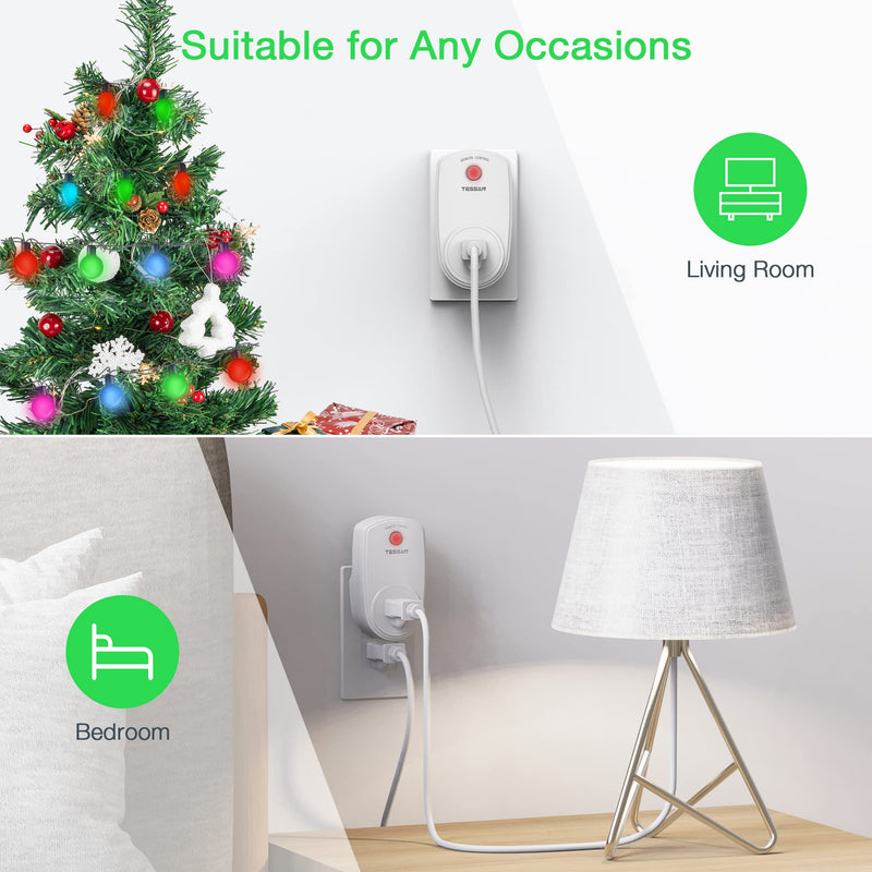 2 Pack Remote Control Outlet, TESSAN Wireless Electrical Plug Switch for Lights, Lamps, Fans, 100ft RF Range, 1200W (1 Remote + 2 Outlet) 1 Remote + 2 Outlet