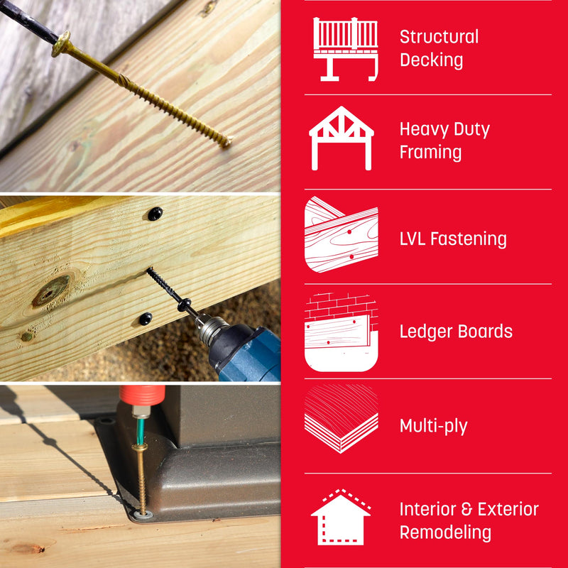 GRK Fasteners RSS™ 5/16 x 4 Inch, Rugged Structural Screws, 25 PCS, Rust Resistant Climatek™ Coating, Interior and Exterior Use, Heavy-Duty Framing & Decking Screws, Fast Bite Tip with Star Drive 5/16" x 4" 25.0