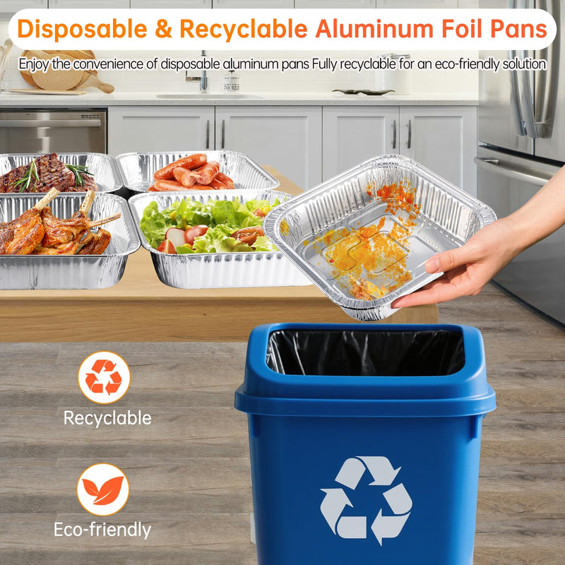 50 Pack 8x8 Aluminum Pans with Lids, 8x8 Foil Baking Pans with Lids | Heavy-Duty Aluminum Foil Pans with lids, Disposable Food Containers for Cake Baking, Cooking, Heating, Storing& Meal Prepping 50 Pack with Lids