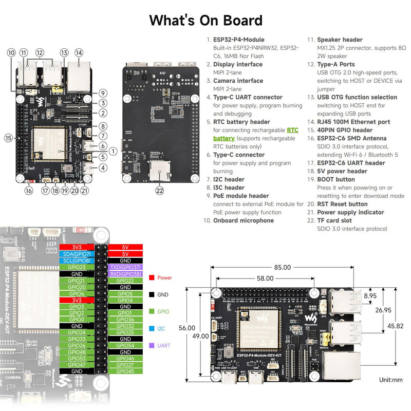 Waveshare ESP32-P4-Module High-Performance Development Board, Based On ESP32-P4 and ESP32-C6, Supports Wi-Fi 6 and Bluetooth 5/BLE, Includes Speaker