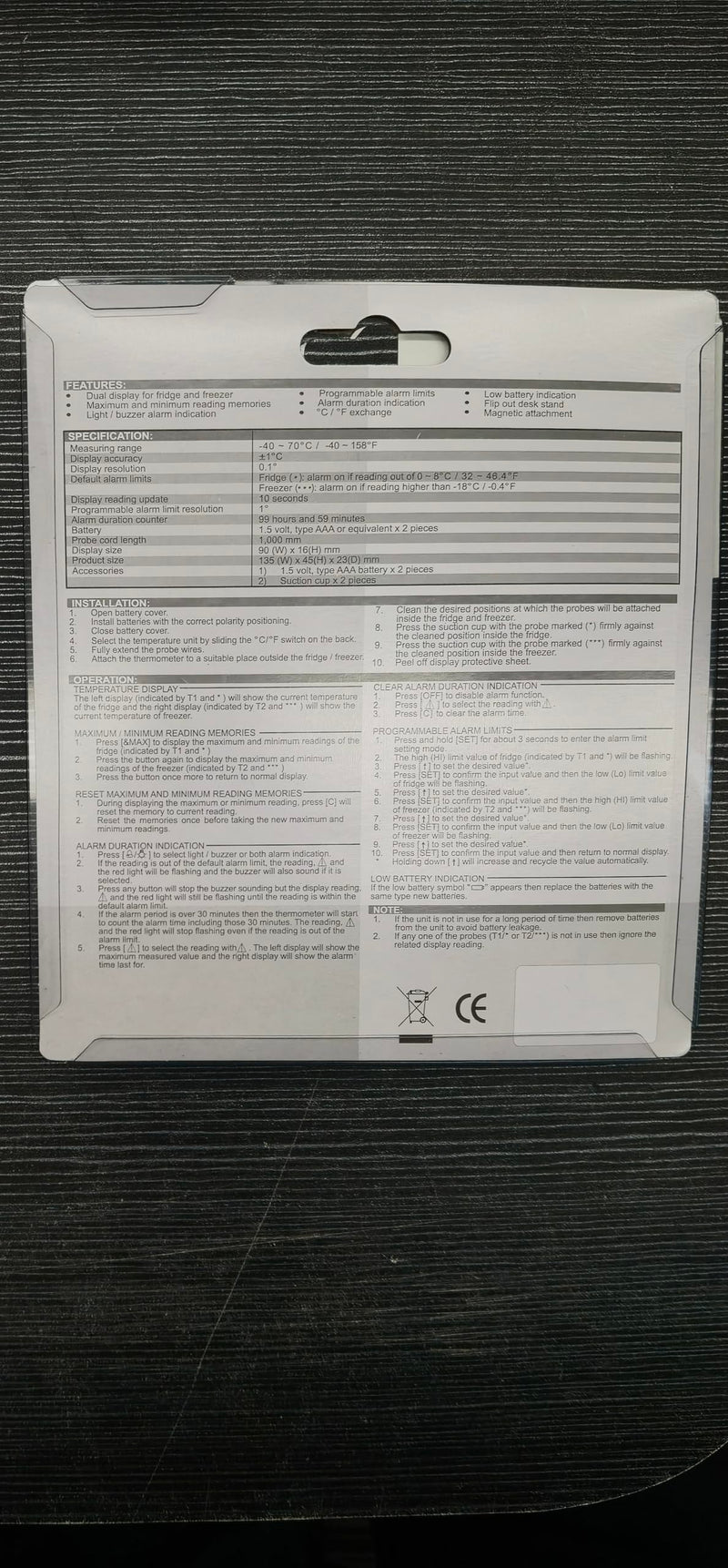 Digital Refrigerator Thermometer 2 Channel Freezer Thermometer with Alarm Sound Reminder Thermometer Fridge with Max/Min Temperature Record Freezer Alarm with Magnetic Back for Home Kitchen Refrigerator Universal Version