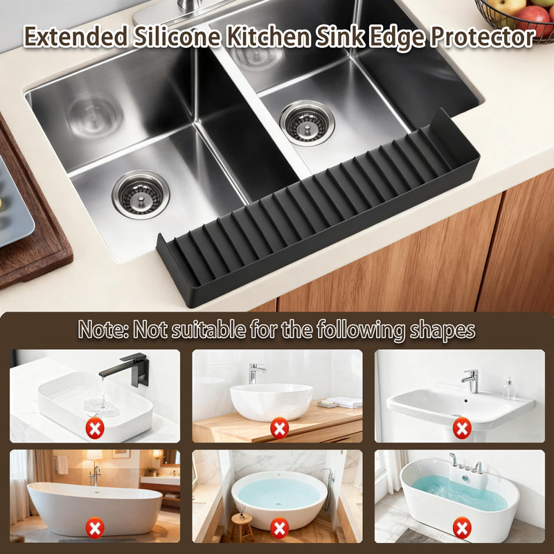 Silicone Sink Edge Protector with Suction Cup 4" x 24",Kitchen Sink Splash Guard for Kitchen, Bathroom Sink, Steel, Granite, Quartz Countertops,Multifuctional Sink Accessories (Black) Black 4in*24in