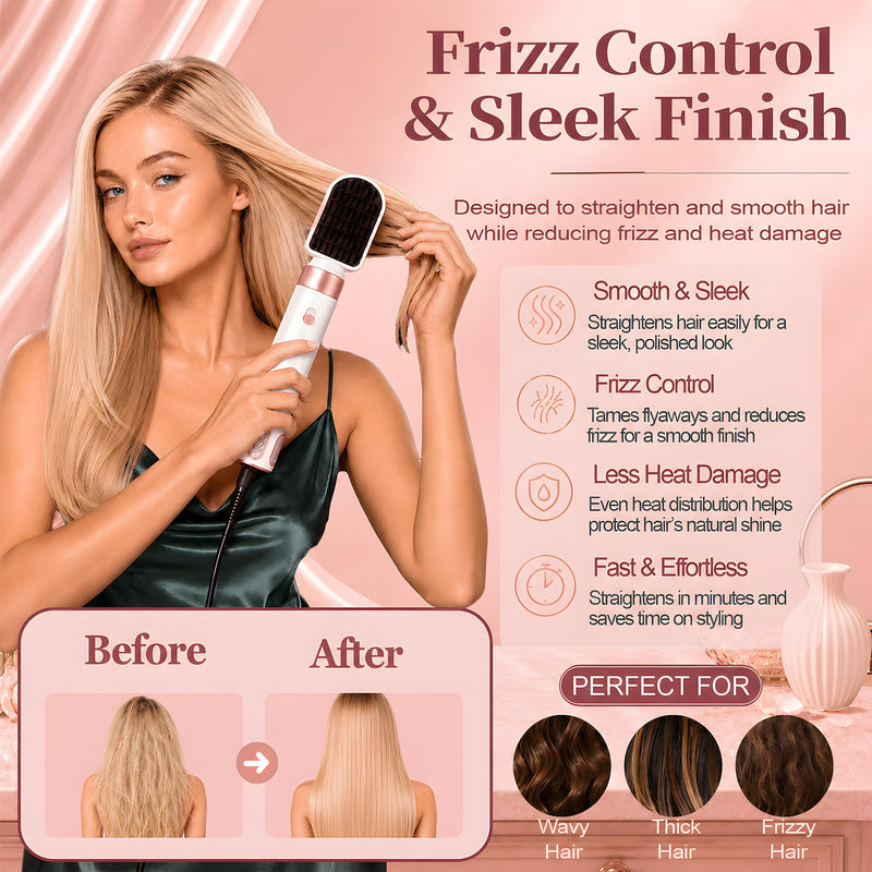5 in 1 Hair Styler & Air Styler, 1000W Ionic Hair Dryer with 3 Heat Settings, Auto Wrapping Hair Curlers, Hot Air Brush, Straightening Brush for Quick Styling and Volumising for All Hair Types Peachy