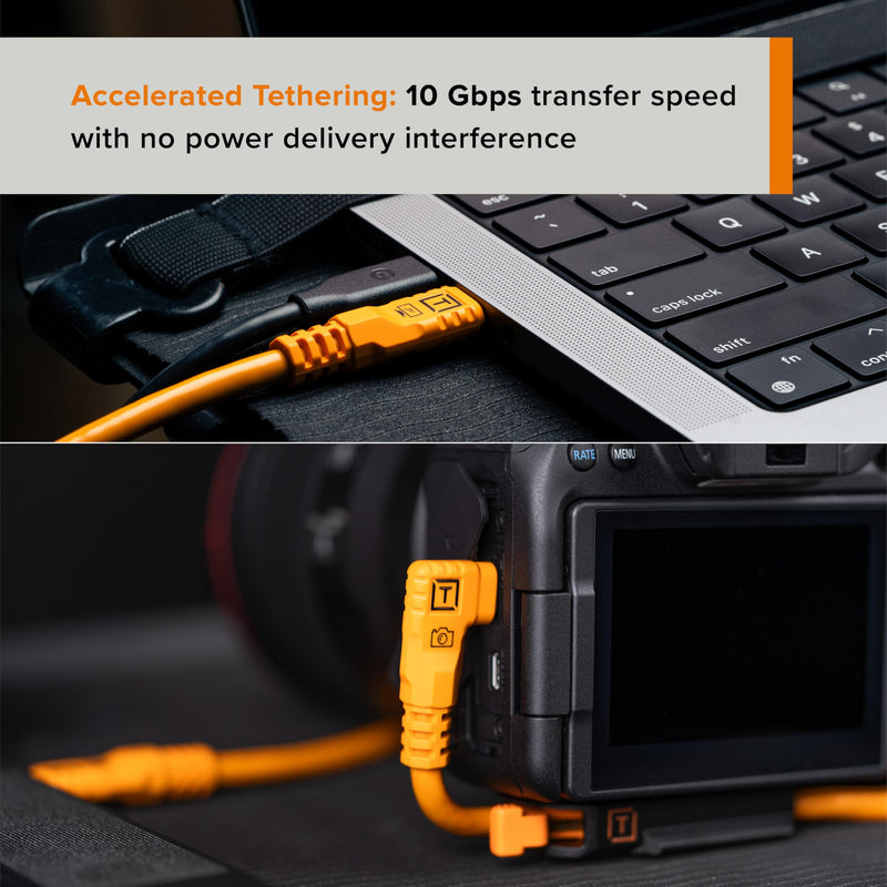 TetherPro Optima 10Gbps Gen 2 USB-C, 15' (4.6m), Straight to Right, High-Visibility Orange 15' (4.6m)