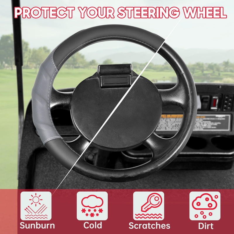 10L0L Golf Cart Steering Wheel Cover-13 Soft and Breathable Anti Slip Leather Steering Wheel Cover,Feels Good in Handling- for EZGO TXT & RXV Black+ Gray